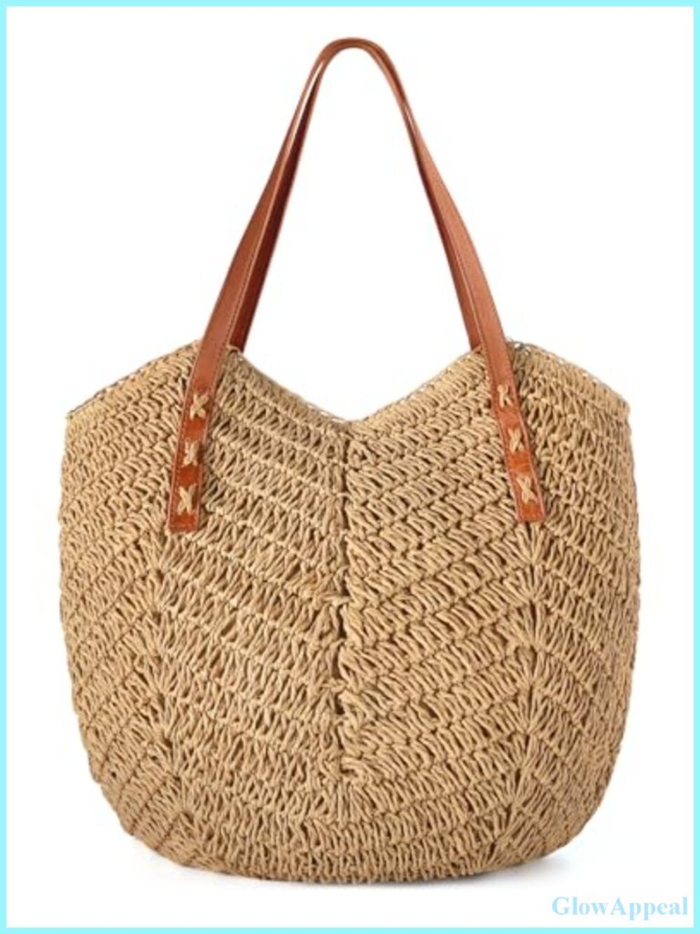Straw Tote Bag Women Beach Summer Woven Zipper Shoulder Handbag